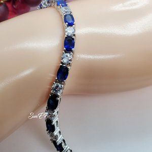 NEW 925 STERLING BLUE SAPPHIRE TENNIS BRACELET 7"